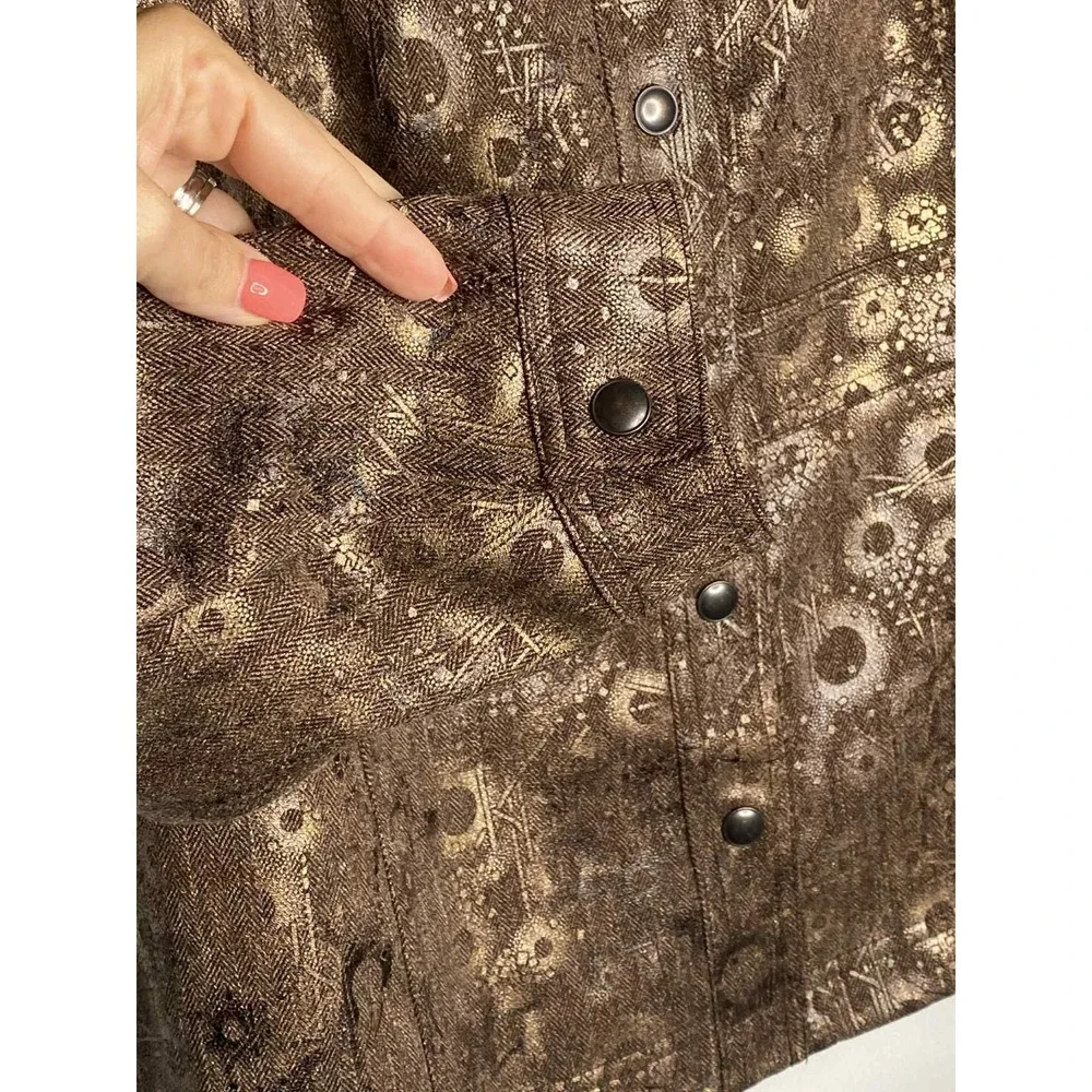 Coldwater Creek women's size 18 Brown & Gold Metallic Snap Button Jacket stretch